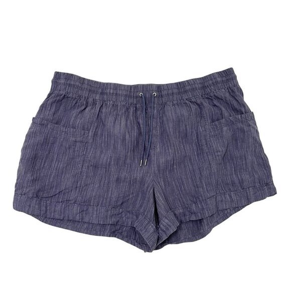 Athleta 100% Linen Pull-On Elastic Waist Shorts Textured Pockets Blue size 26 - Picture 1 of 6